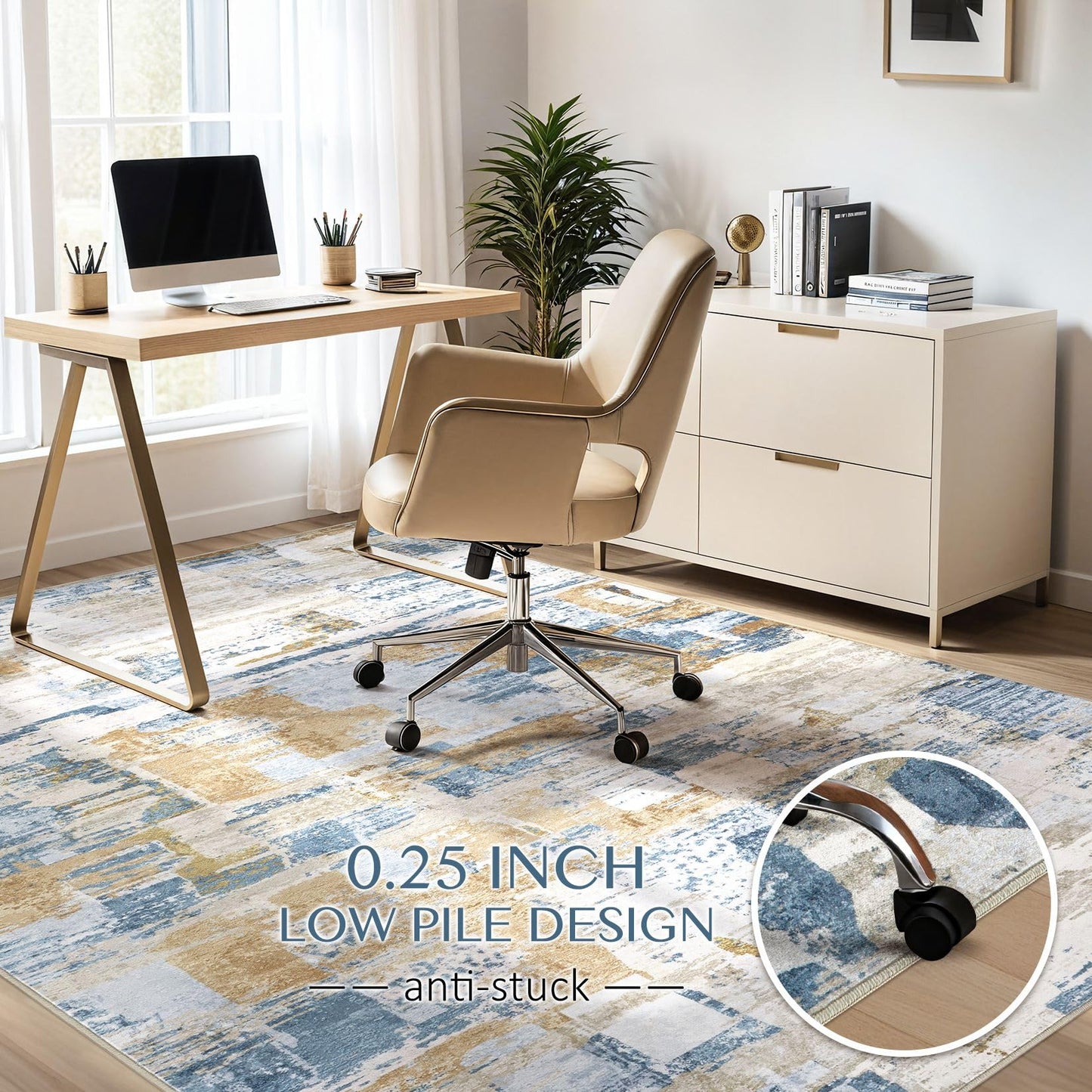 kakania 6x9 Washable Area Rug - Abstract Soft Non-Slip Modern Low-Pile Carpet for Living Room Bedroom Office Dorm, Kid Pet Safe Robot Vacuum Friendly - Blue