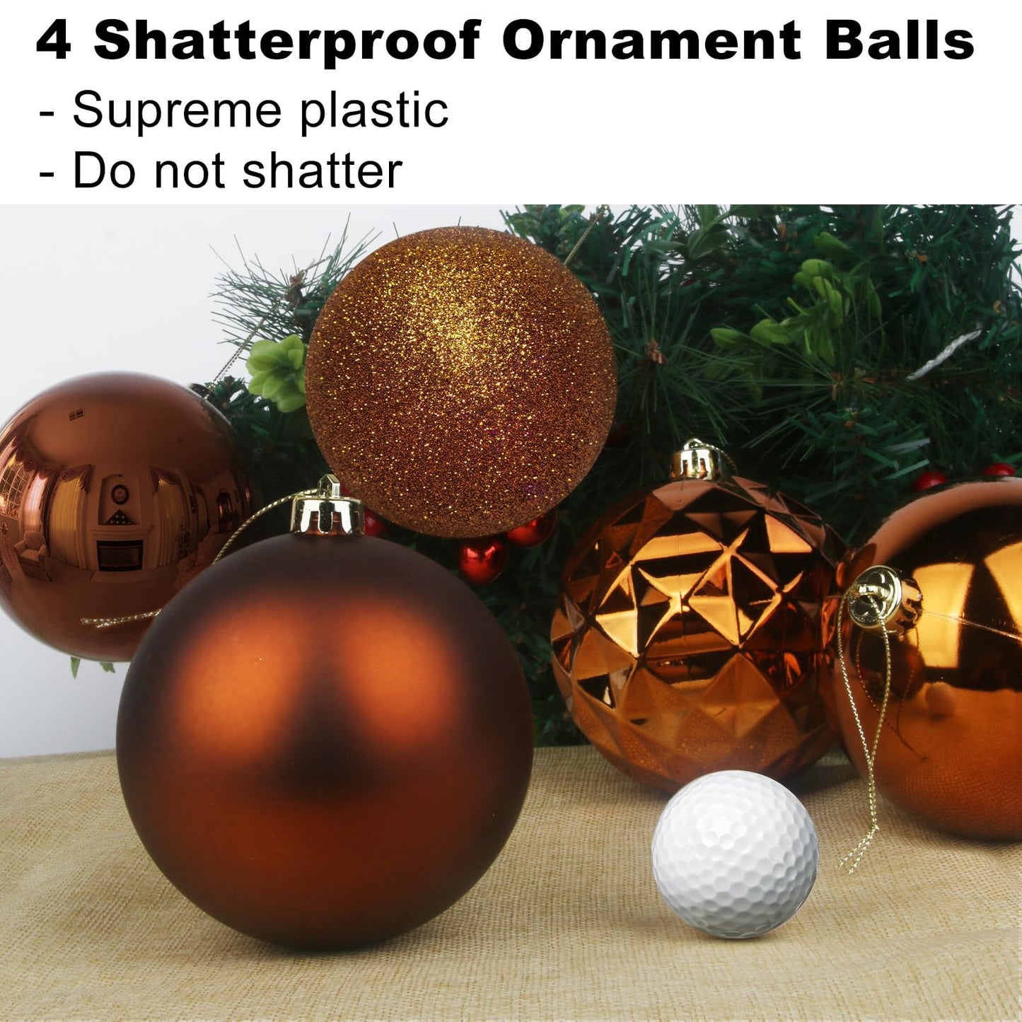 Bronze 4.0" Large Christmas Balls - Christmas Tree Decoration Ornaments Shatterproof Hanging Balls for Birthday Halloween Holiday Wedding Decorations Set of 4pcs
