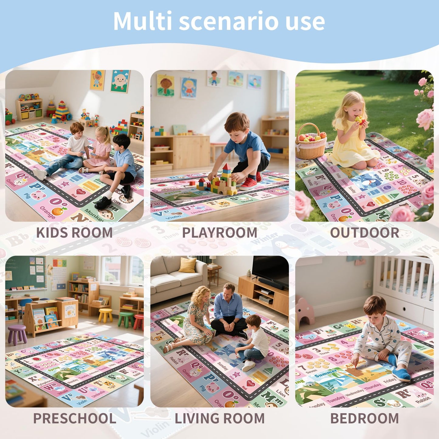 Kids ABC Rug for Playroom, Classroom Alphabet Area Carpet Playmat,Washable Toddler Mat for Baby Room,Play Room,Bedroom,Floor,Nursery (Pink,3'x5')