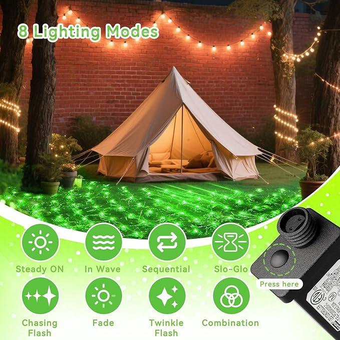LitHome 14.8FT x 5FT Christmas Net Lights Outdoor Mesh Lights,300 LED Christmas Net Light for Bushes Connectable,8 Modes Green Giant Mesh Light Waterproof for Garden Party Roof St Patrick’s Day Decor