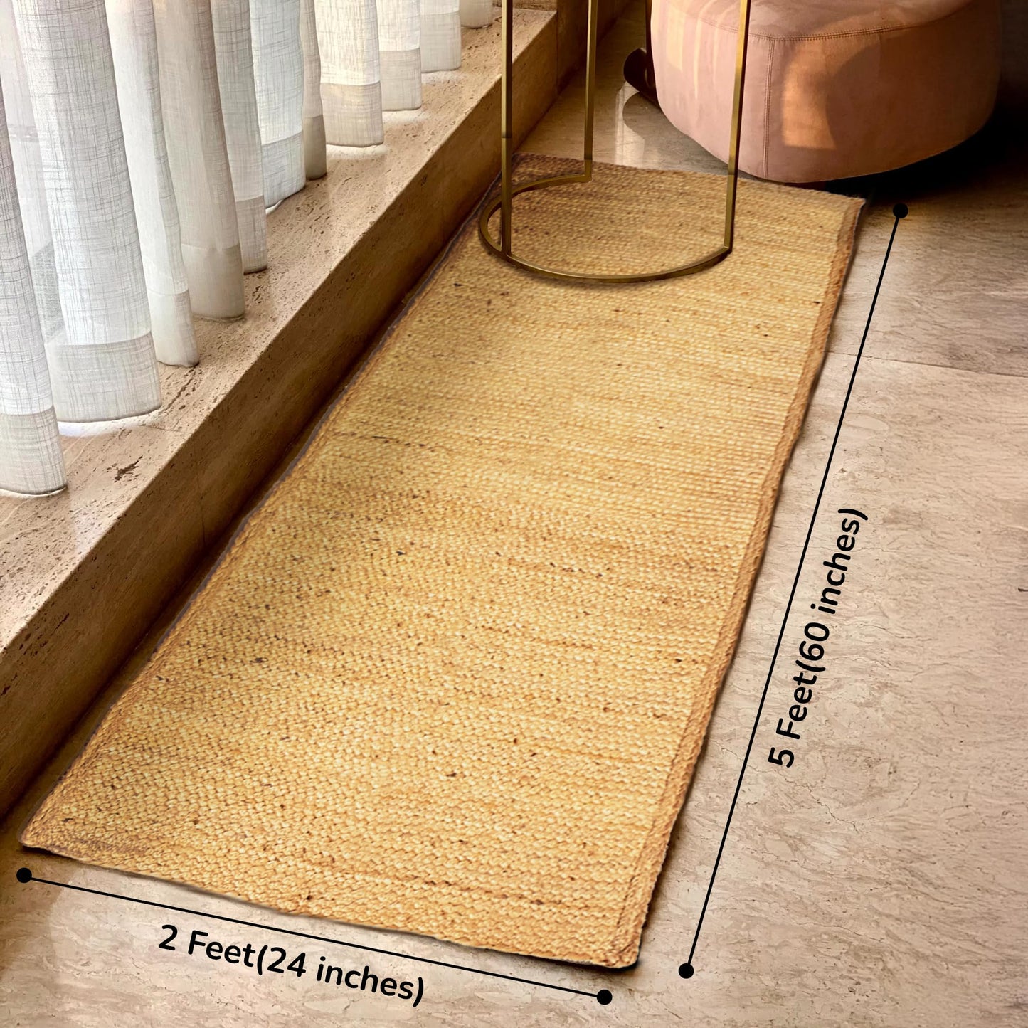 Eco Living Jute Runner Rug 2x5, Handwoven Braided Jute Kitchen Runner Floor Carpet, Natural Jute Area Rug, Runners for Hallways, Kitchen, Entryway,Bedroom, Farmhouse Boho Indoor Outdoor Rug