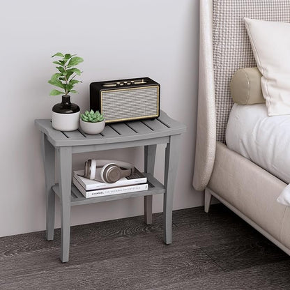 Bamboo Shower Bench Stool with Storage Shelf, Waterproof Shower Chair Spa Bath Seat, Shower Stool for Inside, Bathroom Bench Seat for Adults Elderly Seniors for Indoor or Outdoor Use(Gray)