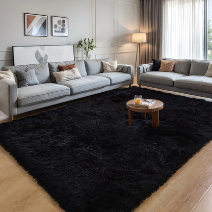 KICHOWUA 5x8 Black Fluffy Shag Rug for Bedroom, Ultra Soft Plush Fuzzy Washable Non Slip Floor Cozy Carpet, Modern Comfy Furry Shaggy Area Rug for Living Room, Kids Baby Boys Girls Nursery Dorm