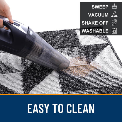 OLANLY Door Mat Indoor Entrance Washable 32x20, Odor-Free Low-Profile Front Back Geometric Doormat, Absorbent Resist Dirt Entry Carpet, Easy to Clean Sturdy Inside Floor Mats for Entryway, Black