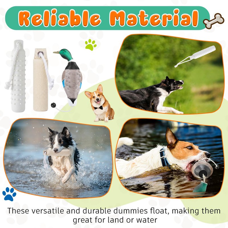 Blueweenly 3 Pcs Canvas Bumper Dummy Bumper Dog Float Toys for Hunting Retriever Training Dog Retriever Outdoor Training Toy Hunting Recognition Trainers(White,Mallard)