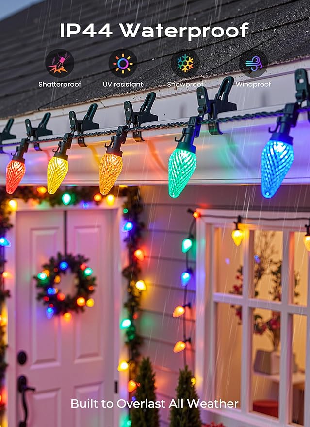 C9 Outdoor Christmas Lights, 72 FT 110 LED C9 String Lights, 8 Modes & Timer Connectable Waterproof for Christmas Tree light Indoor Outdoor Roofline Patio Outside Yard Holiday Xmas Decor, Multicolor