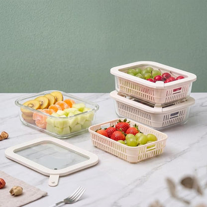 Urban Green Glass Food Storage Containers with Glass Lids, Microwave Safe Food Container Set, Aitight Meal Prep Container Set, BPA Free, 3 extra Colanders, LeakProof, 3 Pack of 35oz