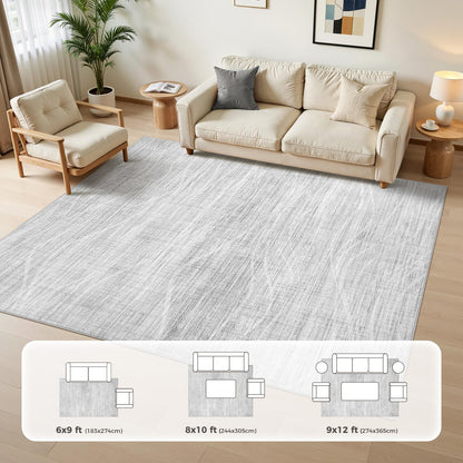 WITSHOCK Washable Rugs 8x10 Modern Area Rugs, Thin Rug for Living Bedroom Dining Room Nursery Kitchen Office, Wave Striped Rugs Indoor Carpet Soft Non Slip Stain Resistant Home Decor, Light Grey