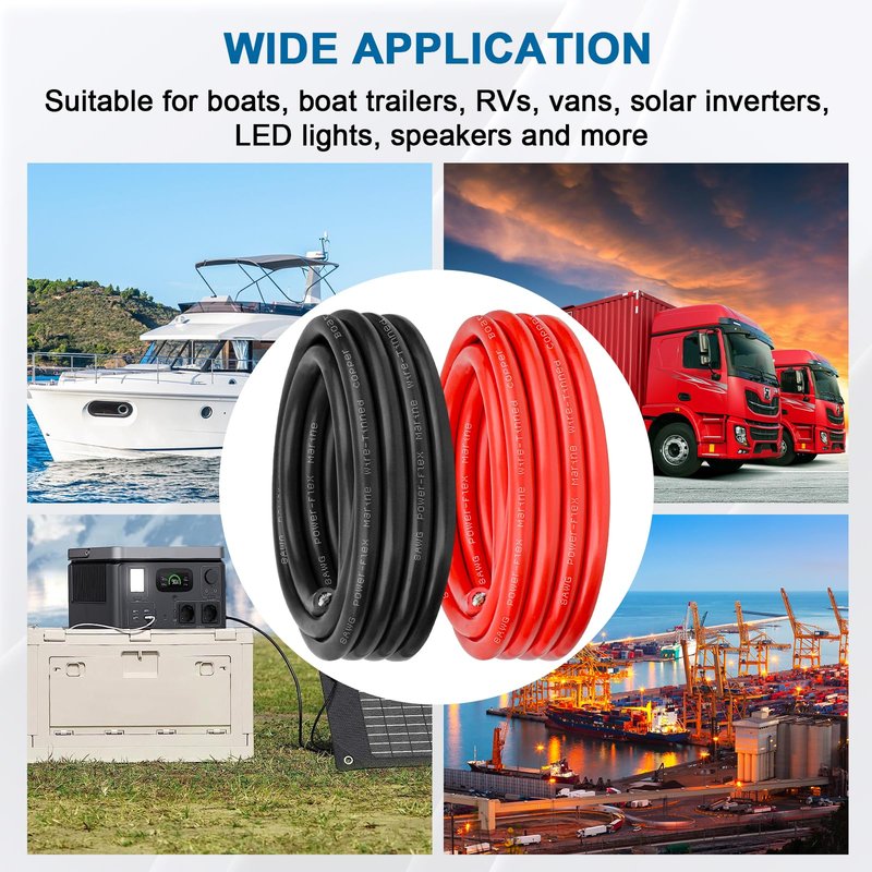 8 Gauge Marine Wire, 8 AWG Tinned Copper Electrical Wire, Boat Cable for Automotive, Solar, Car Audio, Trailer, Camper & Marine Wiring(8 AWG, 5FT Red + 5FT Black)