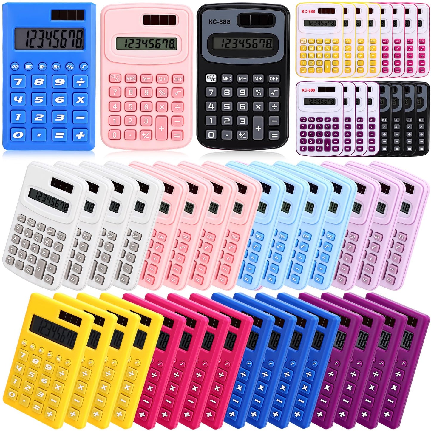 Yunsailing 48 Pcs Pocket Calculators Bulk Mini 8 Digit Handheld Calculator Small Basic Standard Calculator for Students Kids Teachers School Desktop Home Office, 3 Designs (Fresh)