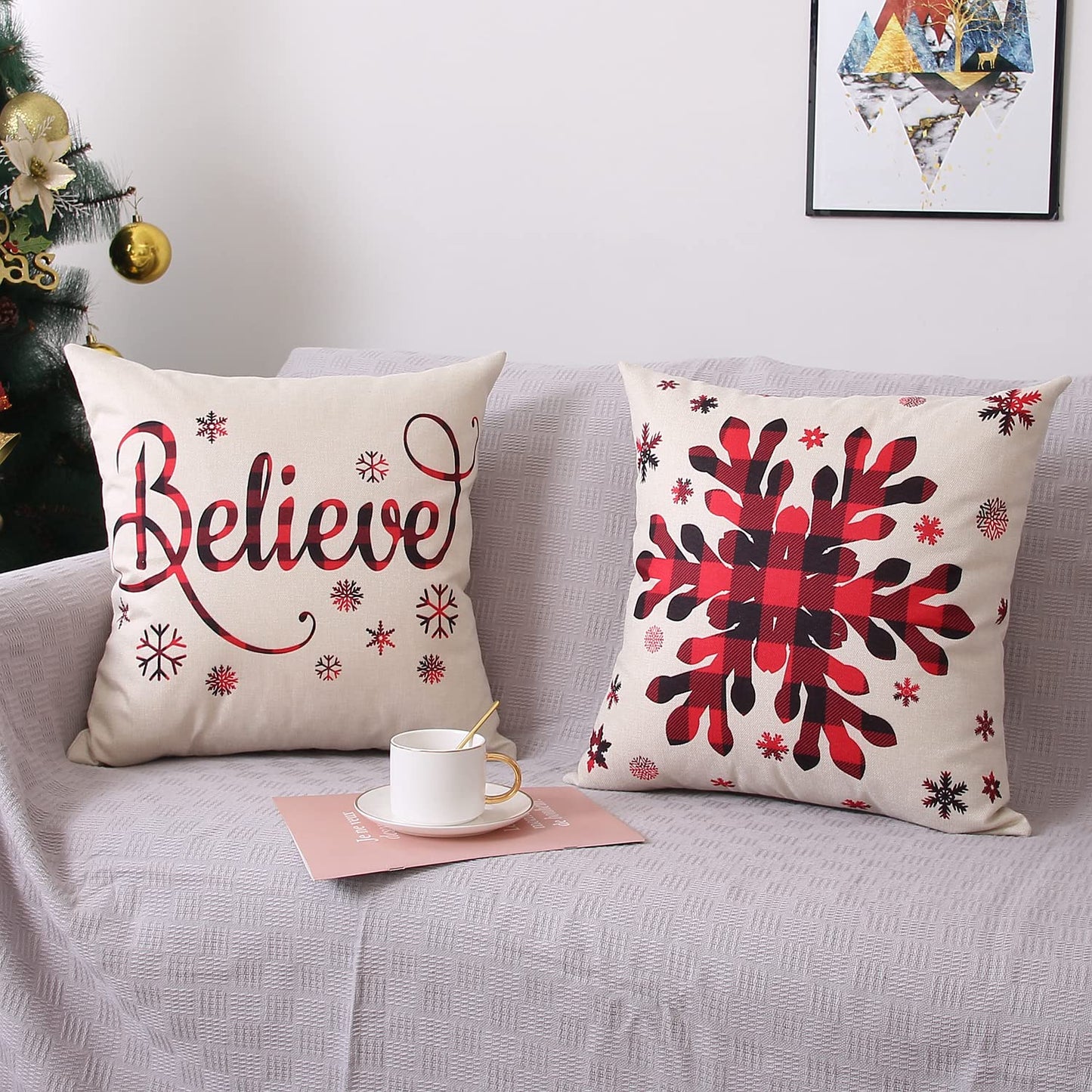 Coeufuedy Christmas Pillow Covers 18x18 Set of 4 Farmhouse Pillow Covers Holiday Rustic Linen Pillow Case Christmas Decor Pillowcase for Sofa Couch Bed and Car