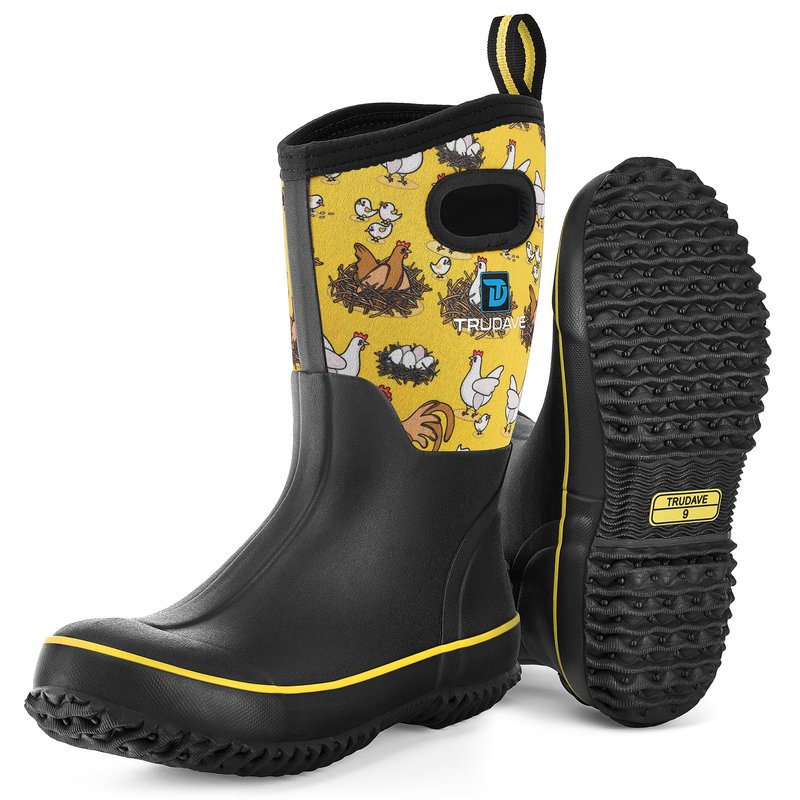 Trudave Rubber Boots for Women, Mid Calf Rain Boots, Womens Waterproof Boots, Neoprene Insulated Outdoor Work Mud Boots for Hunting Farming Gardening Fishing, Chicken, Size 6