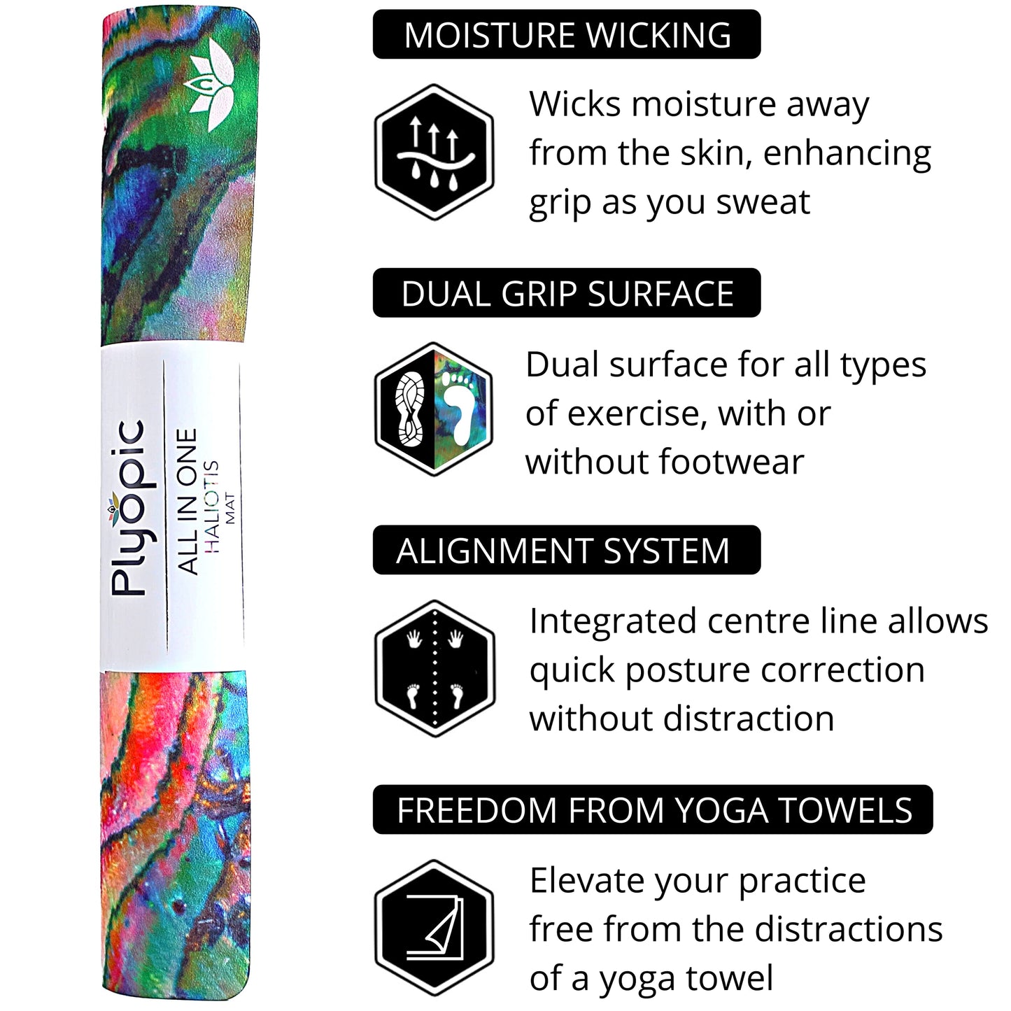 Plyopic. All In One Yoga Mat | Luxury Sweat-Grip Mat/Towel Combo | Ideal for Yoga, Hot Yoga, Bikram, Pilates, Workout & Exercise | Eco-Friendly Natural Rubber