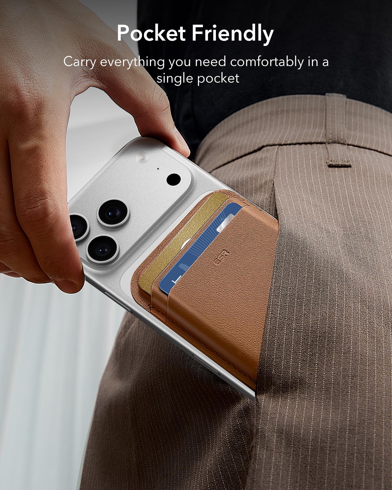 ESR for MagSafe Wallet, 5 Card Holder with RFID Blocking, MagSafe Sticker Included, Slim Magnetic Wallet for iPhone 17e/17/16/15/14/13/12 Series and Selected Samsung Devices, Not for 13/12 Mini, Brown