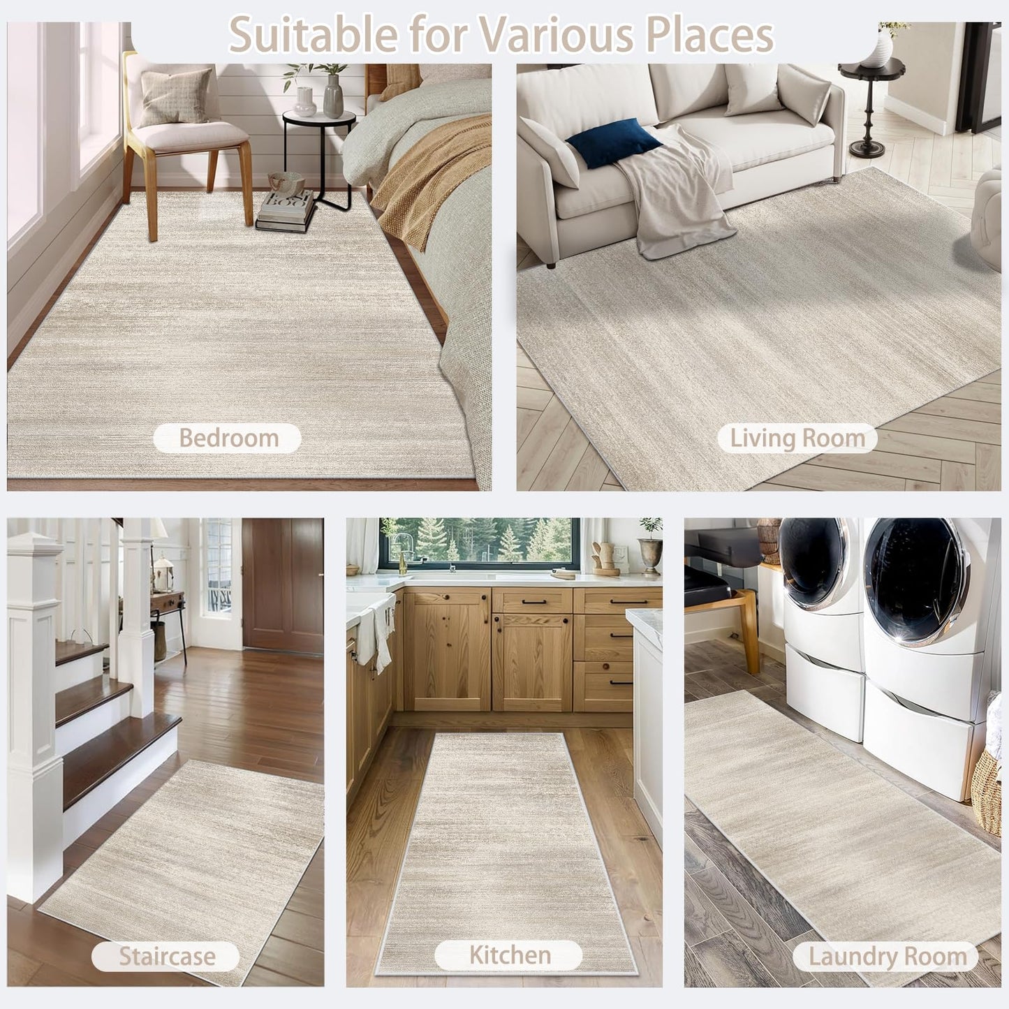 Enkor Area Rugs 5x7 Washable Non Slip Abstract Soft Rugs for Living Room Bedroom, Modern Mat for Kitchen Entryway Beige & Grey