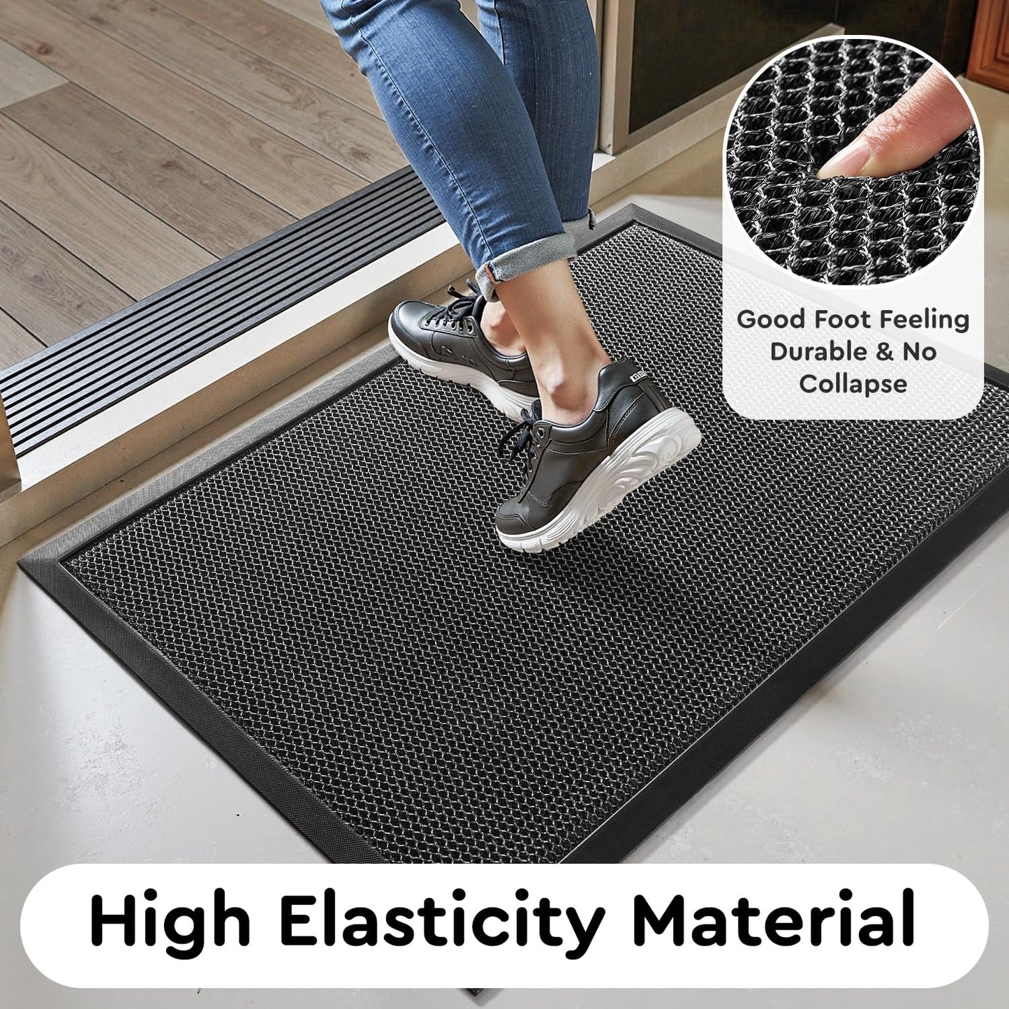 tchdio Front Door Mat Outside Entrance, Dirt Trapper Doormat-Entrance Welcome Matt Durable, Heavy Duty Entry Mat Non Slip Rubber Mats for Outside Stain Resist Door Mats for Entryway, 24"x47" Grey