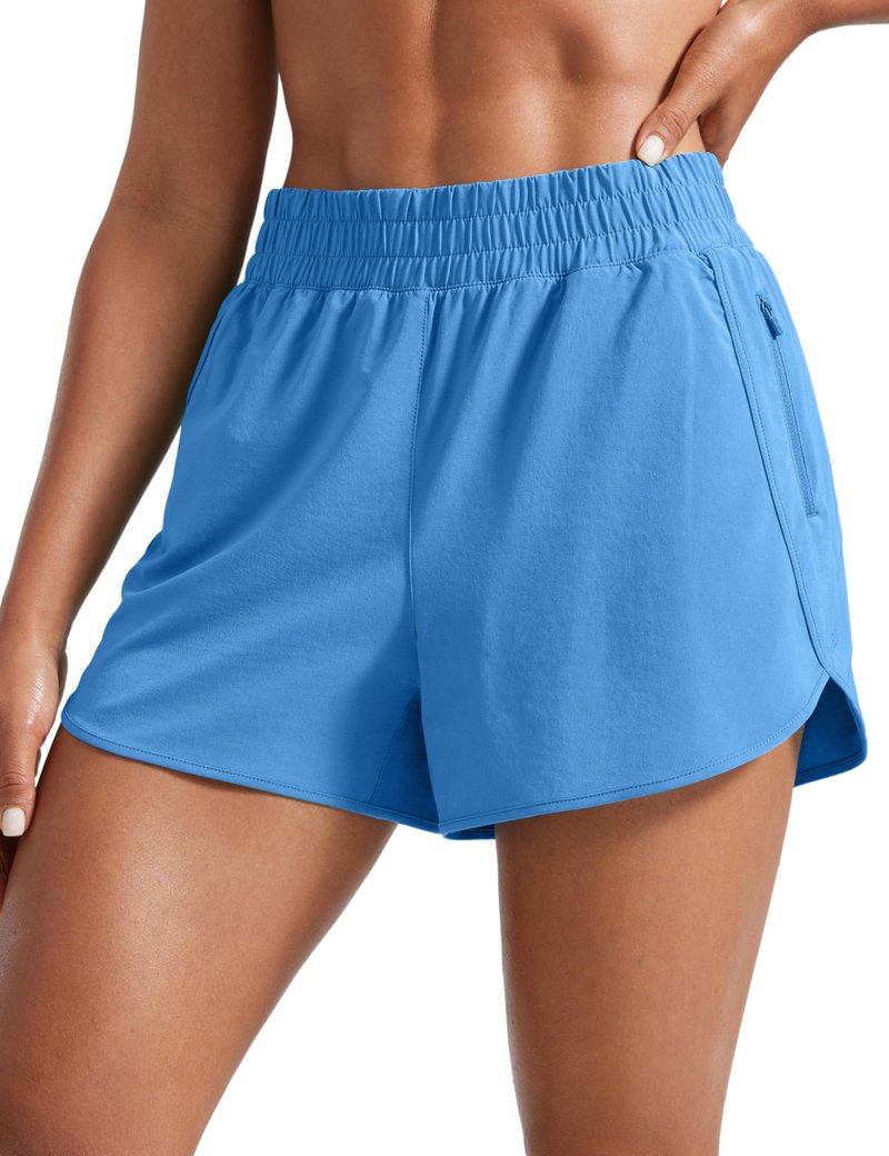 CRZ YOGA Dolphin Athletic Shorts for Women 3" - High Waisted Quick Dry for Running Workout Gym Track with Zip Pocket Party Blue Large