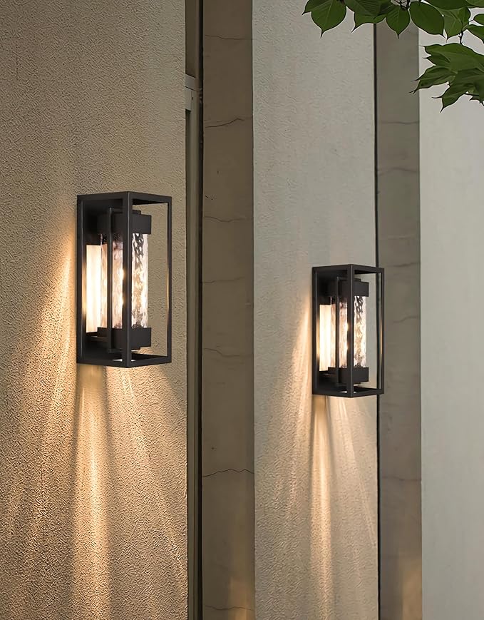 PARTPHONER Modern Outdoor Light Fixture, Exterior Wall Sconce Waterproof Porch Light, Outside Lamp for House with Water Glass for Garage Doorway