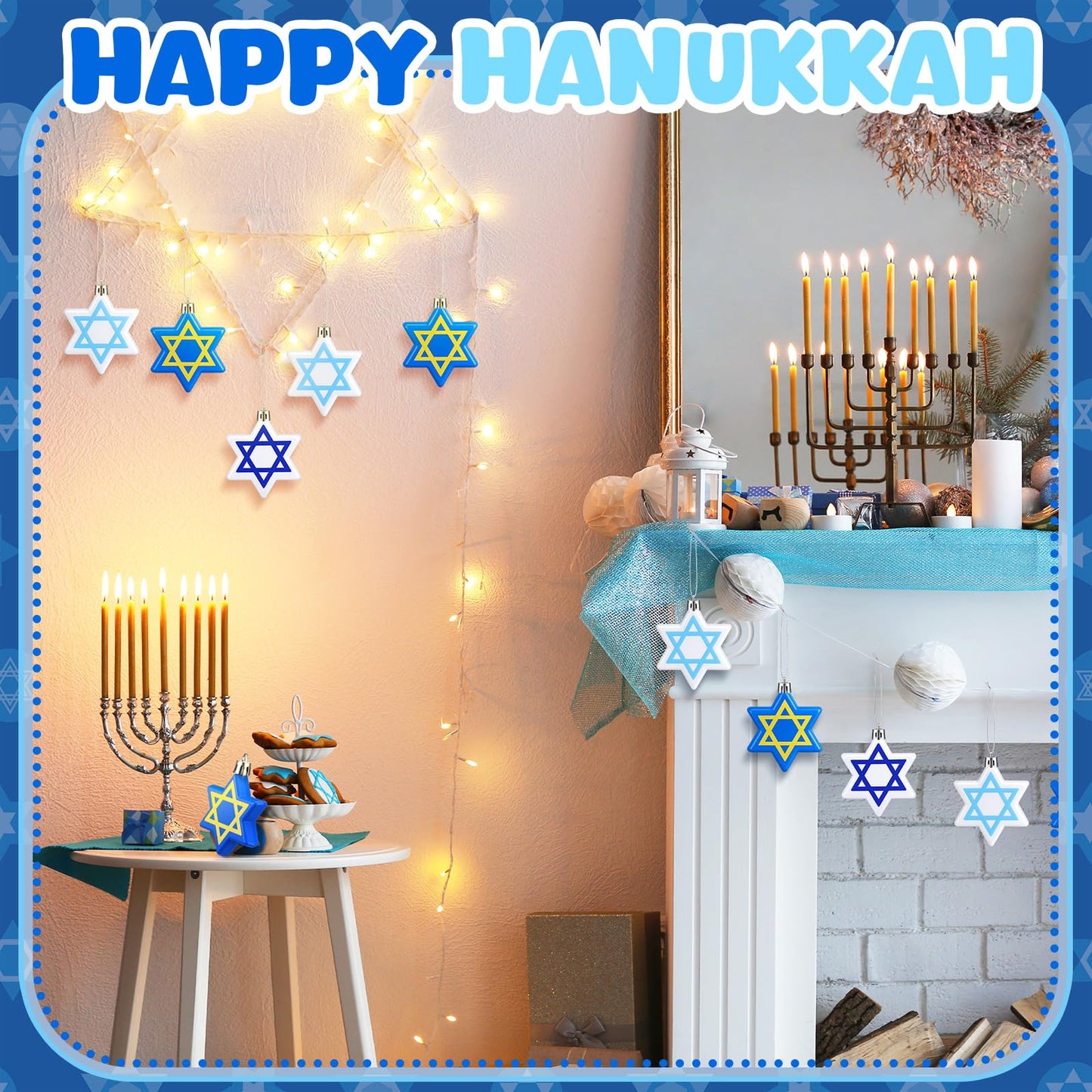 Chunful 24 Pcs Hanukkah Ornaments for Tree Star Hanging Ornaments Shatterproof Star of David Tree Decorations Chanukah Balls Blue and White Jewish Christmas Decorations for Xmas Party Supplies