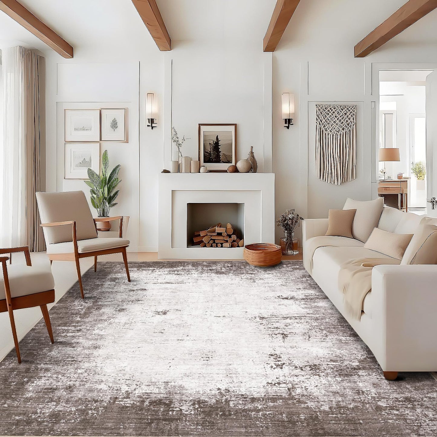 GarveeHome Abstract Area Rugs 5x7 Ultra-Soft Modern Indoor Carpet, Stain-Resistant Neutral Floor Cover, Non-Slip Distressed Throw Rug, Easy Cleaning, Perfect for Living Room, Office, Brown