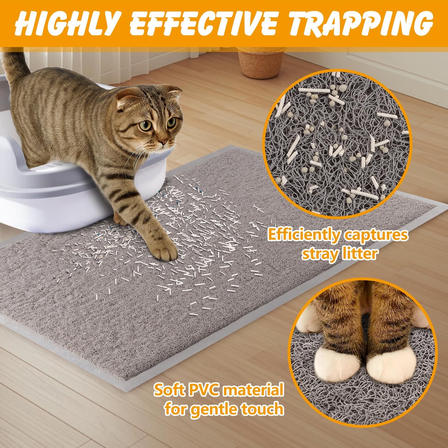 ondware Cat Litter Mat, 20x15 in Litters Box Mat Waterproof Non-Slip Easy to Clean Washable Trapping Mat for Kitty(Gray)