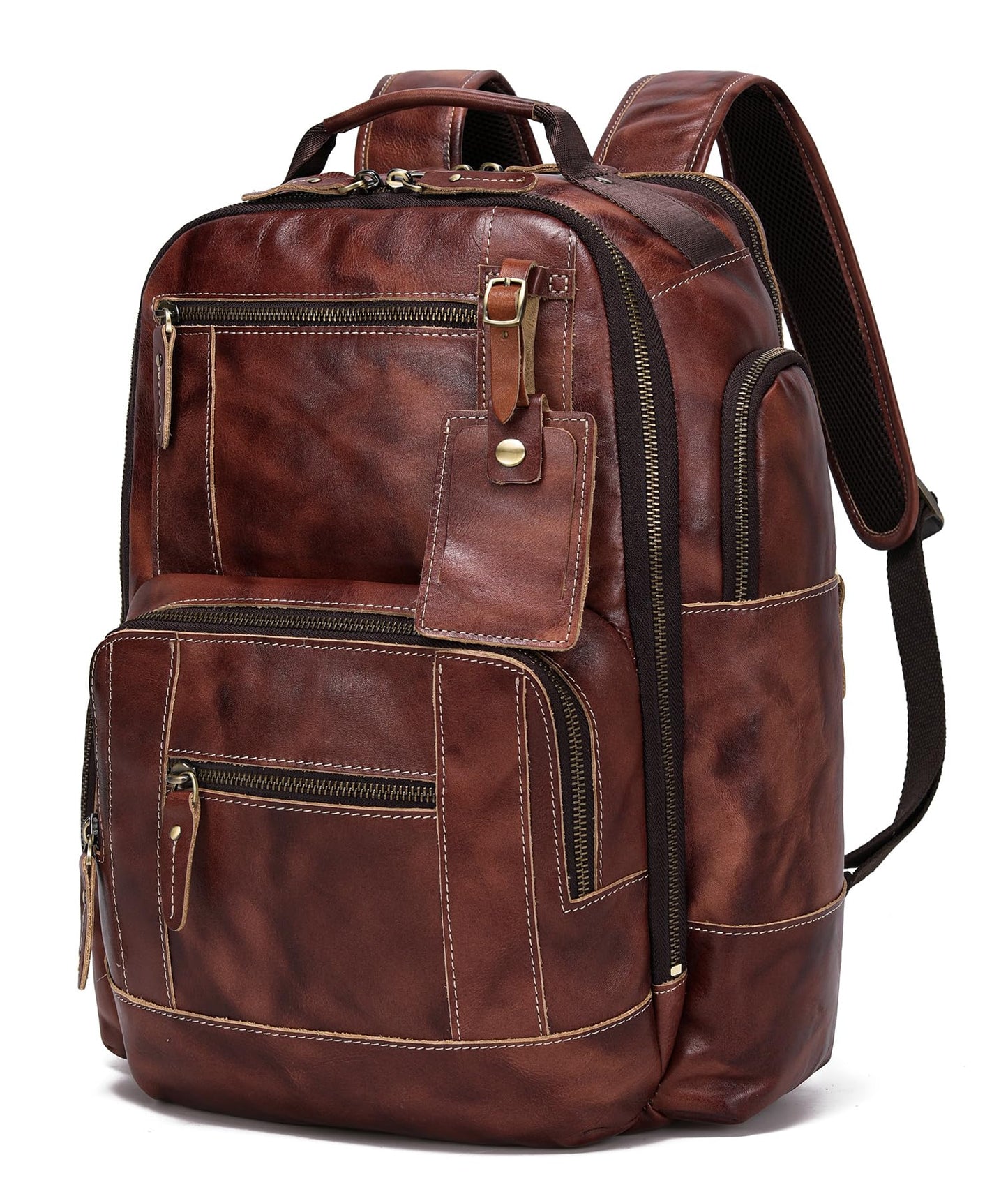 LANNSYNE Full Grain Leather Backpack For Men, Fits 16" Laptop, Coffee