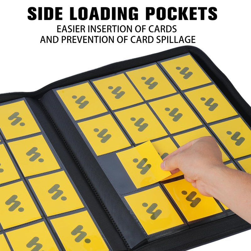 MORABTO Premium 16 Pocket Trading Card Binder,1024 Card Capacity Card Binder Ringless Design with Zipper Side Loading Trading Card Album Folder for MTG, Sports Cards & TCG - Black