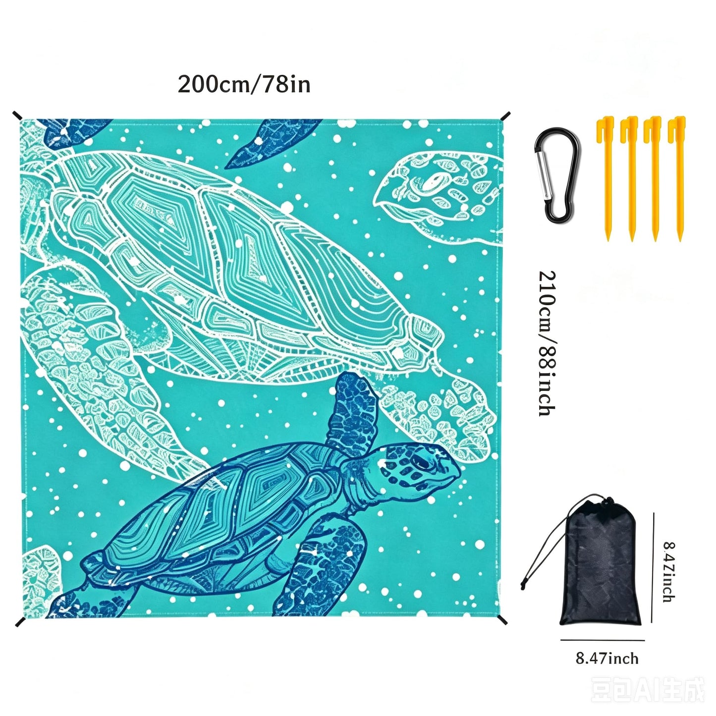 JKSvrenthy Packable Waterproof Picnic Blanket, Waterproof Beach Blanket Sandproof with Stakes, Large Foldable Beach Blanket Waterproof Sandproof, Sand Free Waterproof Beach Mat, 79x83 Inches