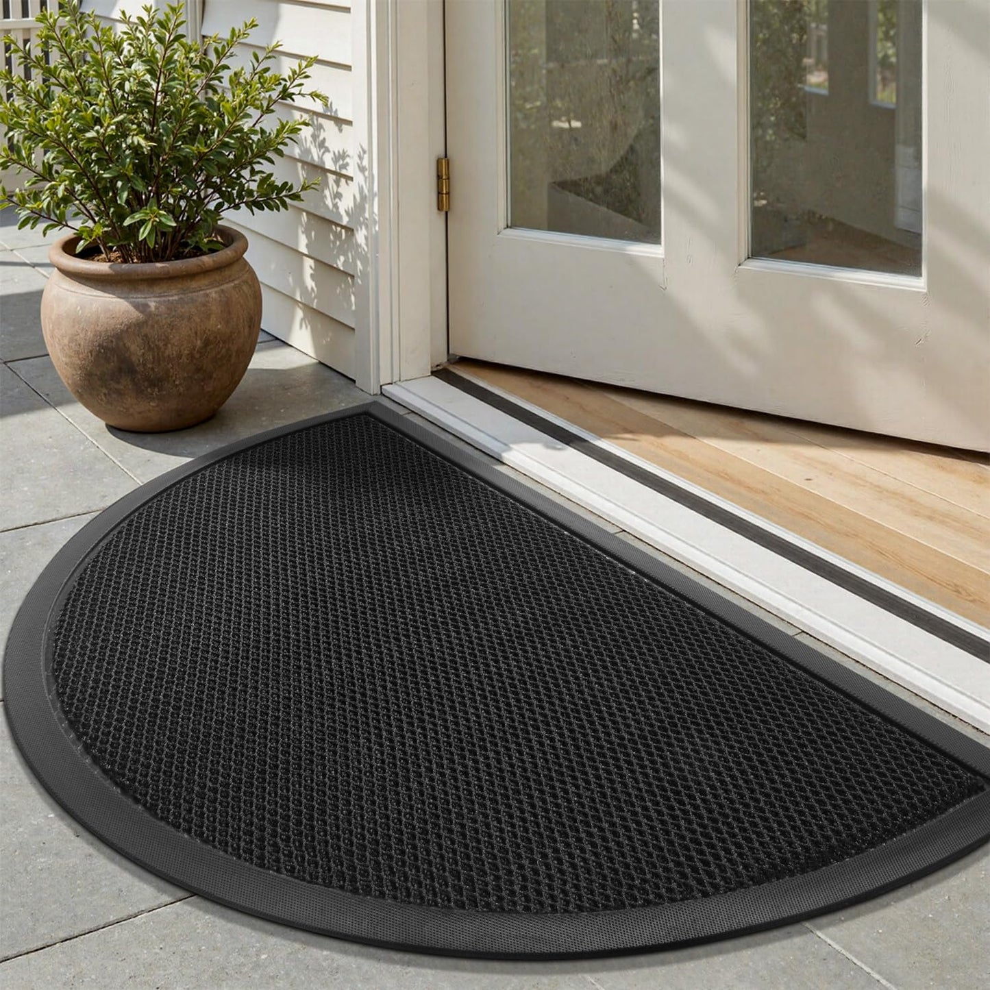 tchdio Front Door Mat Outside Entrance, Semicircular Dirt Trapper Doormat-Welcome Mat Durable, Heavy Duty Entry Mat Non Slip Rubber Mats for Outside Stain Resist Door Mats for Entryway Black 17"x29"