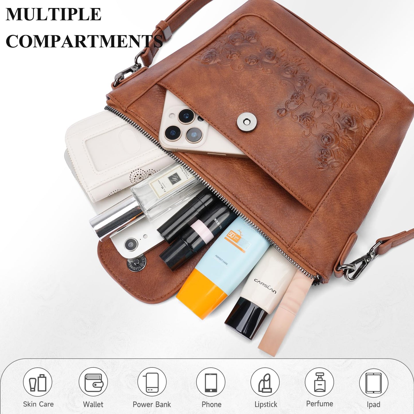 MEITRUE Crossbody Bags for Women Vegan Leather Multi-Pockets Purses Vintage Ladies Small Shoulder Bag