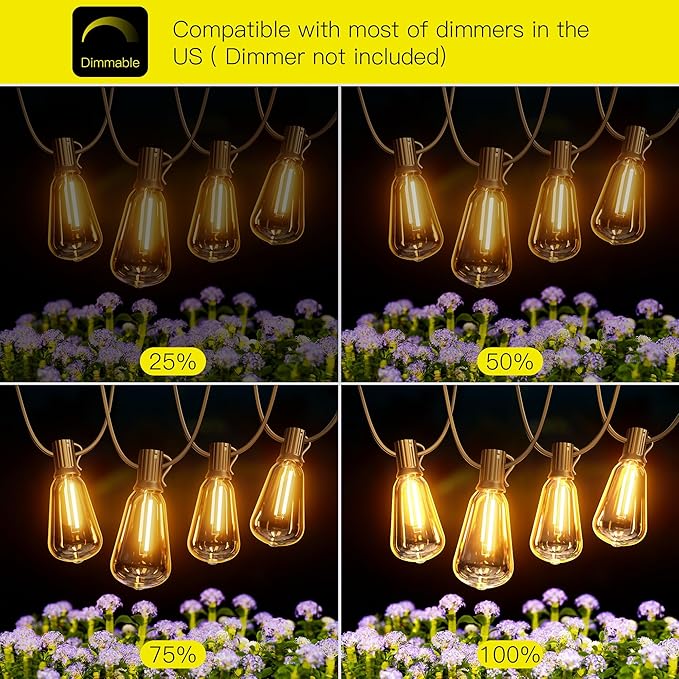 OHLUX 120FT Outdoor String Lights, 62 ST38 Edison LED Bulbs, E12 Base, 2200K Cafe Warm Color, Max.Connectable 14 Strands, Anti-Fall & Waterproof, Dimmable, Hanging for Outside Patio Backyard Bistros