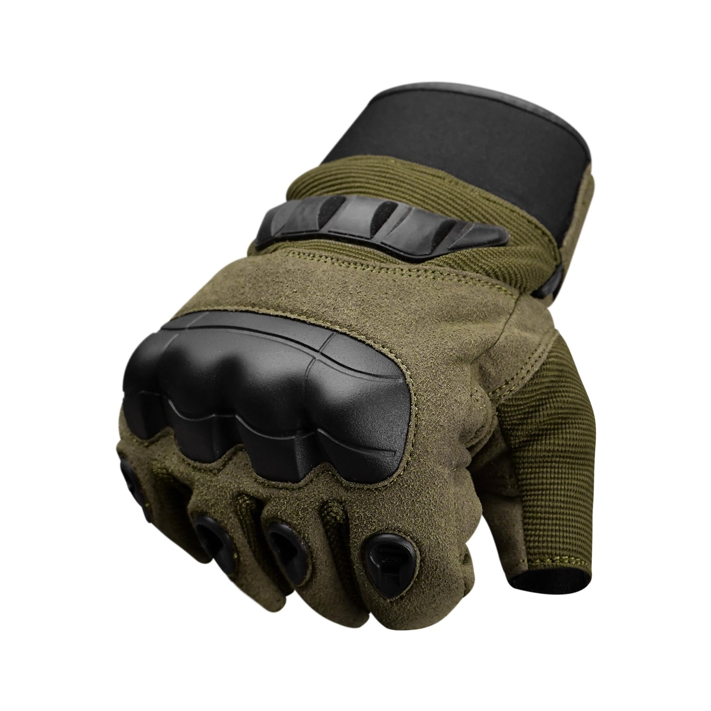 J.A.G. Half Finger Tactical Gloves for Men - Leather Hard Knuckle Sports Padded Glove for Cycling, Hiking, Combat, Hunting, Motorcycle Gloves (Olive Green, Large)