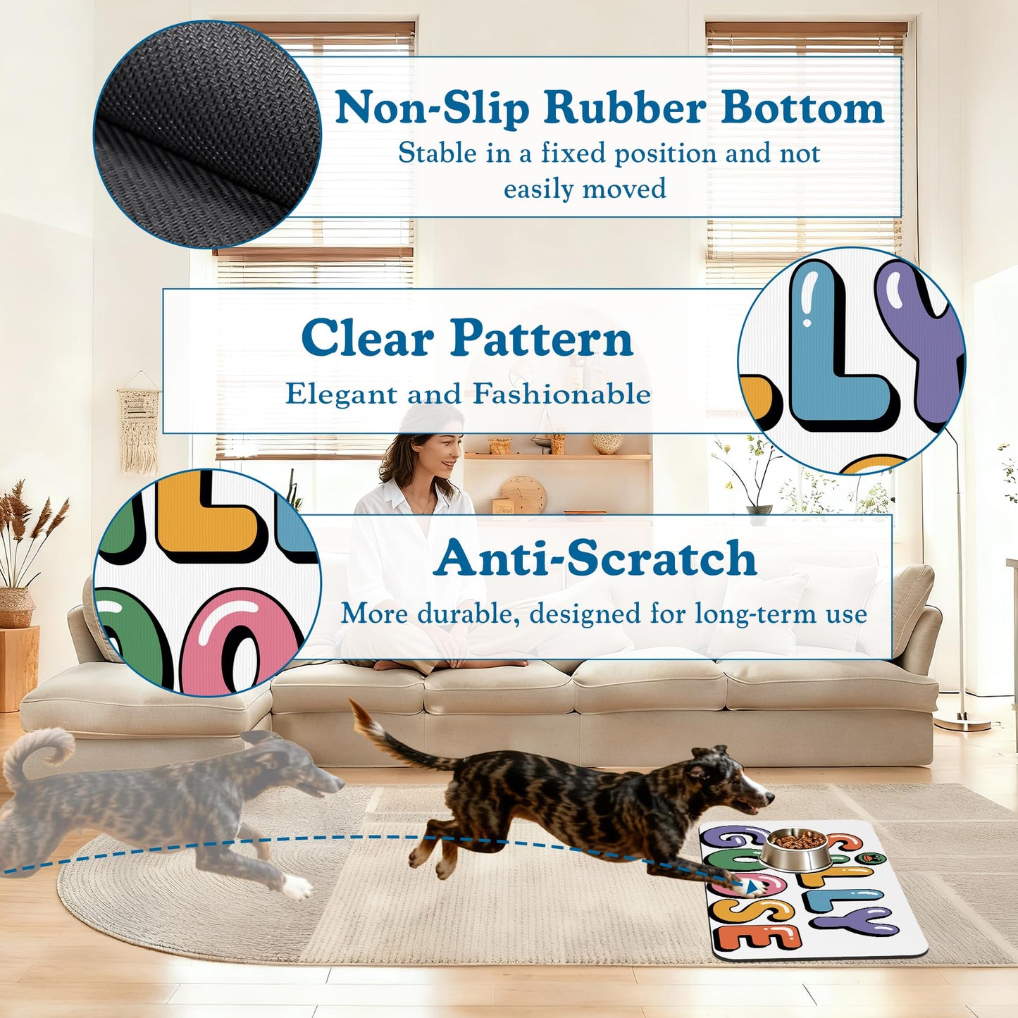 Silly Goose Pet Food Mat for Cats and Dogs–Absorbent Quick Dry Feeding Placemat, Non Slip Rubber Base, Waterproof Bowl Mat for Indoor Use, Pet Supplies 16"x24"