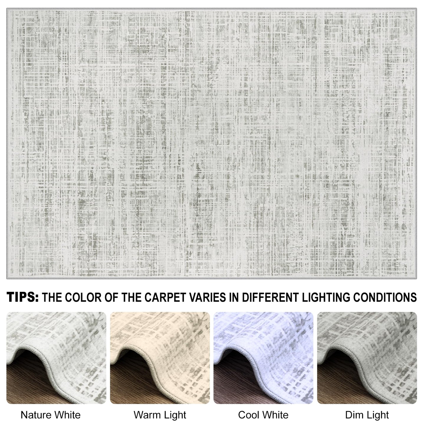 9x12 Area Rugs Washable Rug: Anti-Skid Abstract Modern Living Room Rug Soft Thin Carpets Indoor Floor Non-Shedding Carpet for Bedroom Dining Farmhouse Nursery Home Office (White Gray, 9'x12')