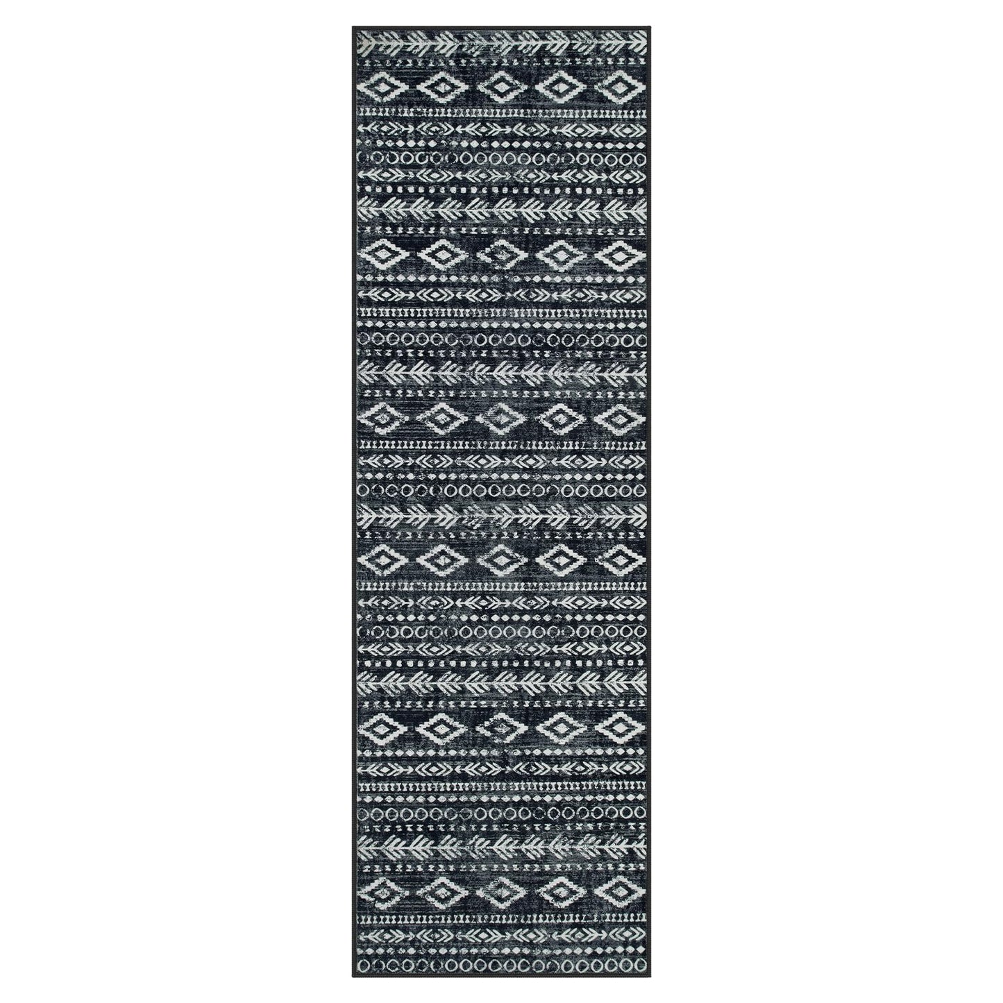Lahome Moroccan Runners for Hallways, Washable 2.5x8 Black White Hallway Runner Rug Non-Slip, Low-Pile Soft Tribal Print Boho Indoor Bedroom Carpet Runners 8ft for Entryway Kitchen Laundry Varena