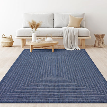 Adiva Rugs Outdoor Indoor Area Rug, Weather Resistant, Easy to Clean, Stain Resistant Floor Mat for Dining Room, Backyard, Deck, Patio (Navy Weiss, 5' x 7')