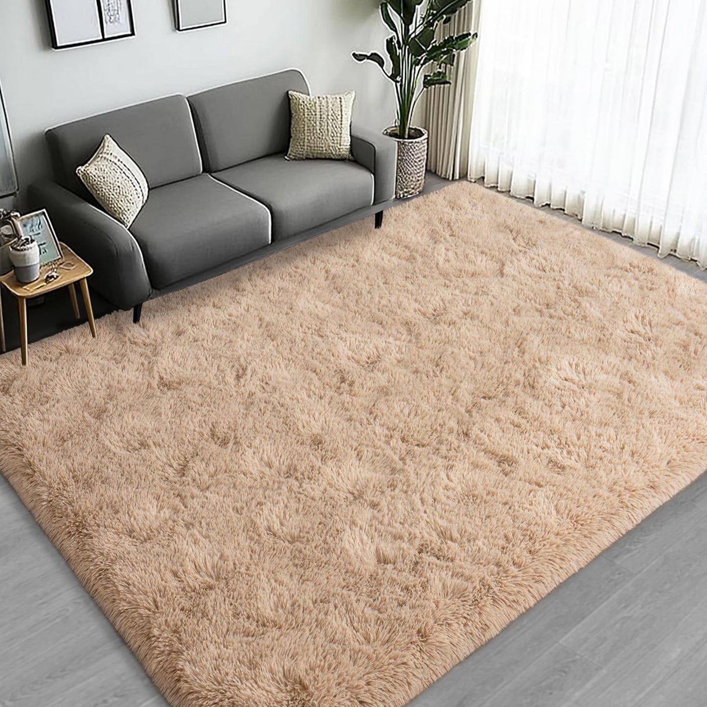 Lairep Large Area Rugs for Living Room Bedroom, 4x6 Feet Beige Fluffy Shag Rugs, Ultra Soft Shaggy Plush Fuzzy Modern Indoor Throw Floor Carpet for Kids Girls Boys Dorm Nursery Home Decor Aesthetic