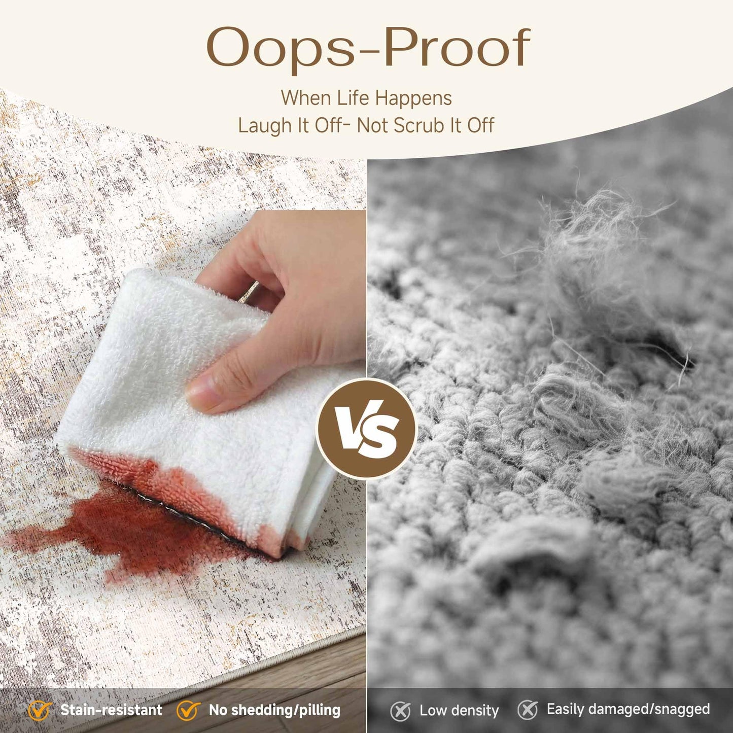 WondRg 2x3 Washable Area Rug Beige Grey Abstract Non Slip Soft Low Pile Small Rug for Entryway Kitchen Bathroom Neutral Modern Throw Carpet for Living Room Bedroom Home Decor