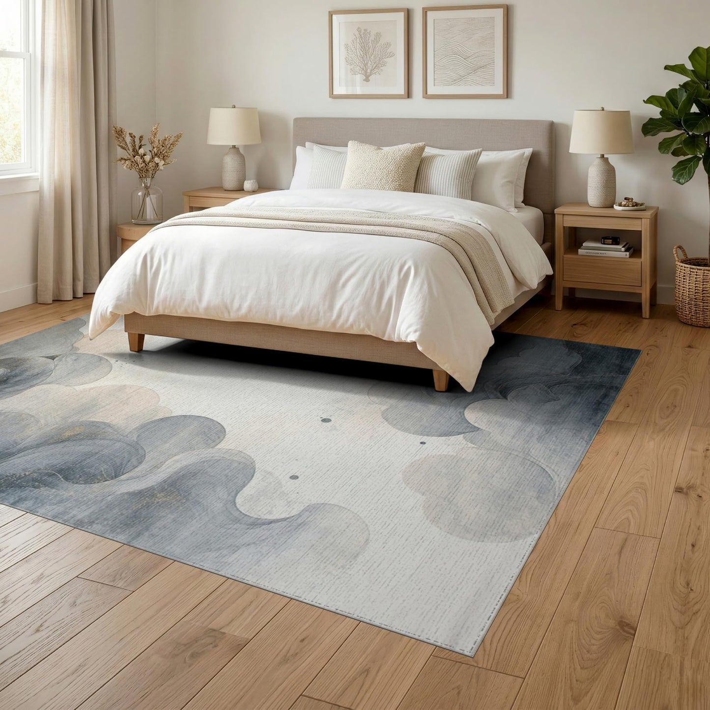 ODIKA 6'x9' Swirl Abstract Marbled Tonal Ombre Spiral Watercolor Wave Motifs Washable Area Rug Non-Slip Chair-Friendly Floor for Dining Room, Under Table, Office