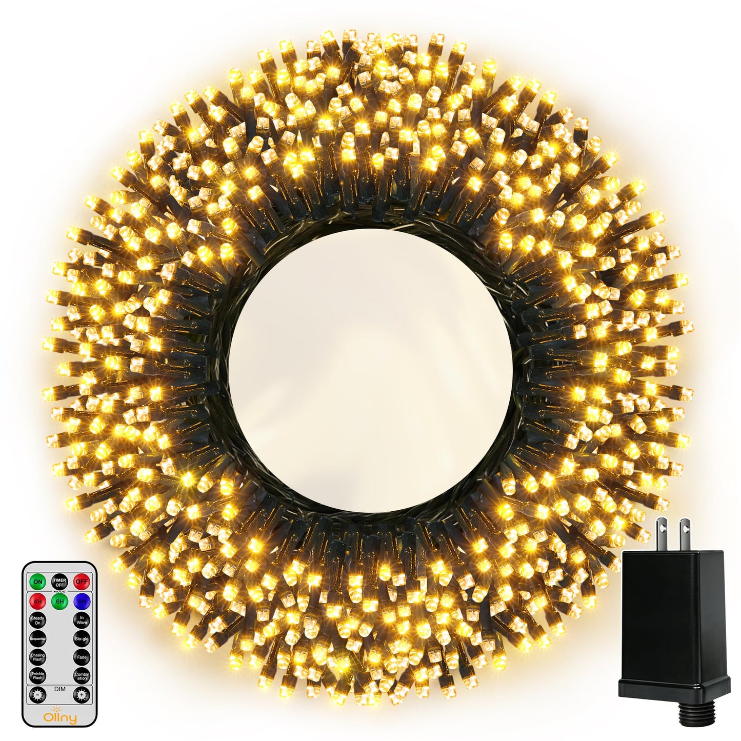 Ollny Christmas Lights, 500LED 164FT Long Christmas Tree Lights with 8 Modes Remote Timer IP44 Waterproof, Outdoor Christmas Lights for Tree House Yard Outside Xmas Decorations Warm White