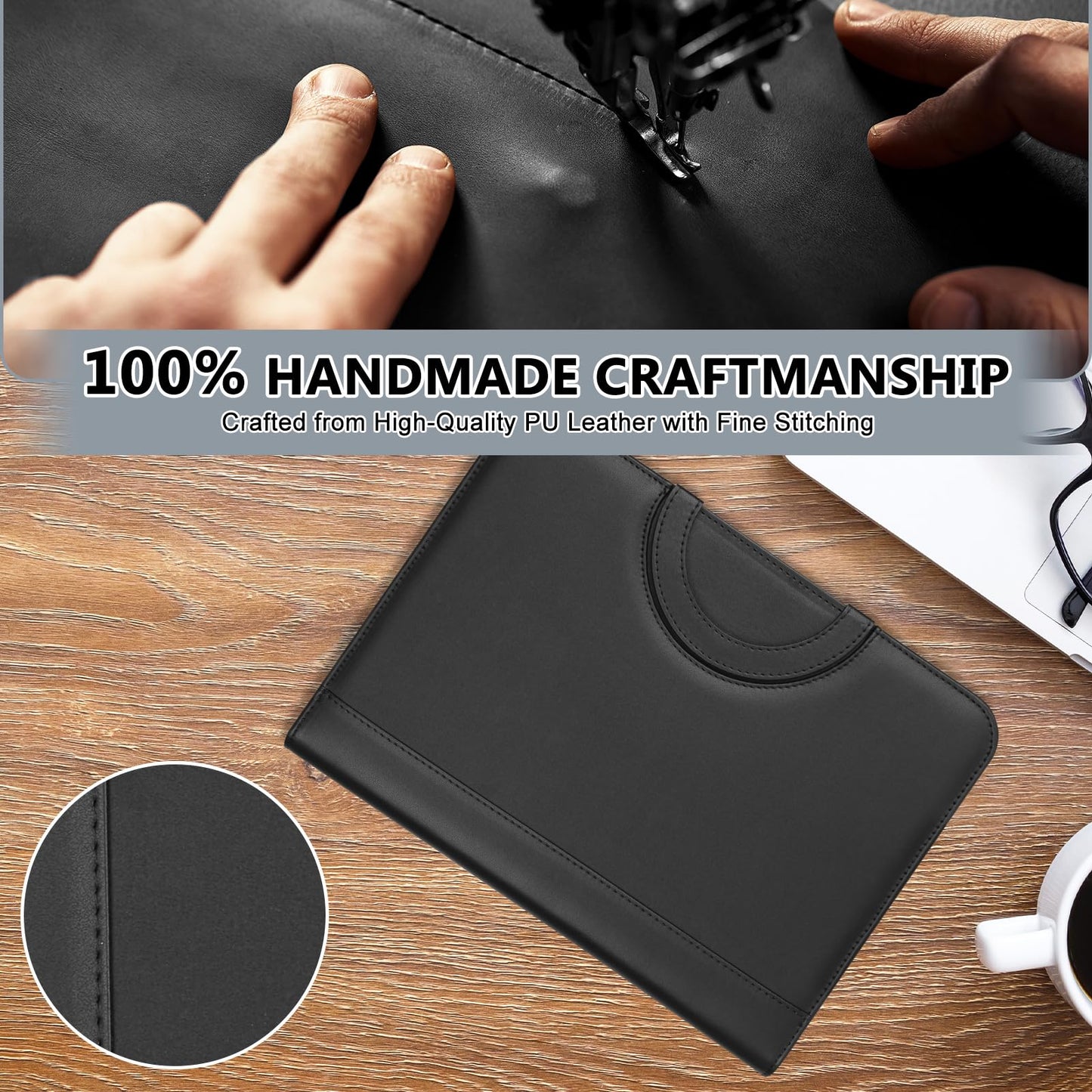 Portfolio Binder Organizer, 3 Ring Padfolio Binder with Notepad, Resume Portfolio Folder with Pockets Protective 11 Inch Tablet Sleeve, Documents, Resume, Cards, Passport & Tickets