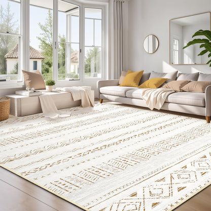 cotiled 8x10 Area Rugs Living Room Rug: Washable Boho Rugs with Non Slip Backing Large Soft Indoor Stain Resistant Carpet for Bedroom Farmhouse Dining Room Lightweight Home Decor L Brown/Cream
