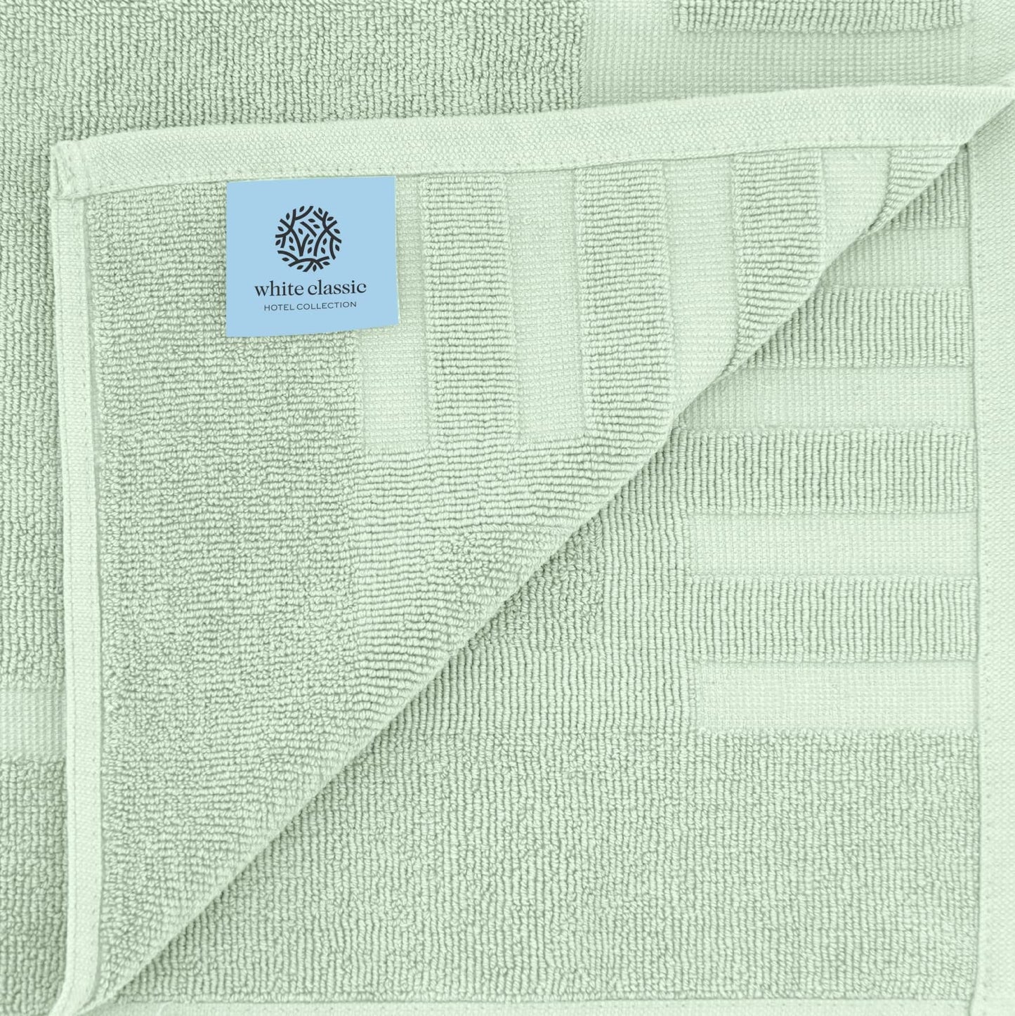 White Classic Luxury Bath Mat Floor Towel Set - Absorbent Cotton Hotel Spa Shower/Bathtub Mats [Not a Bathroom Rug] 22"x34" | 2 Pack | Green