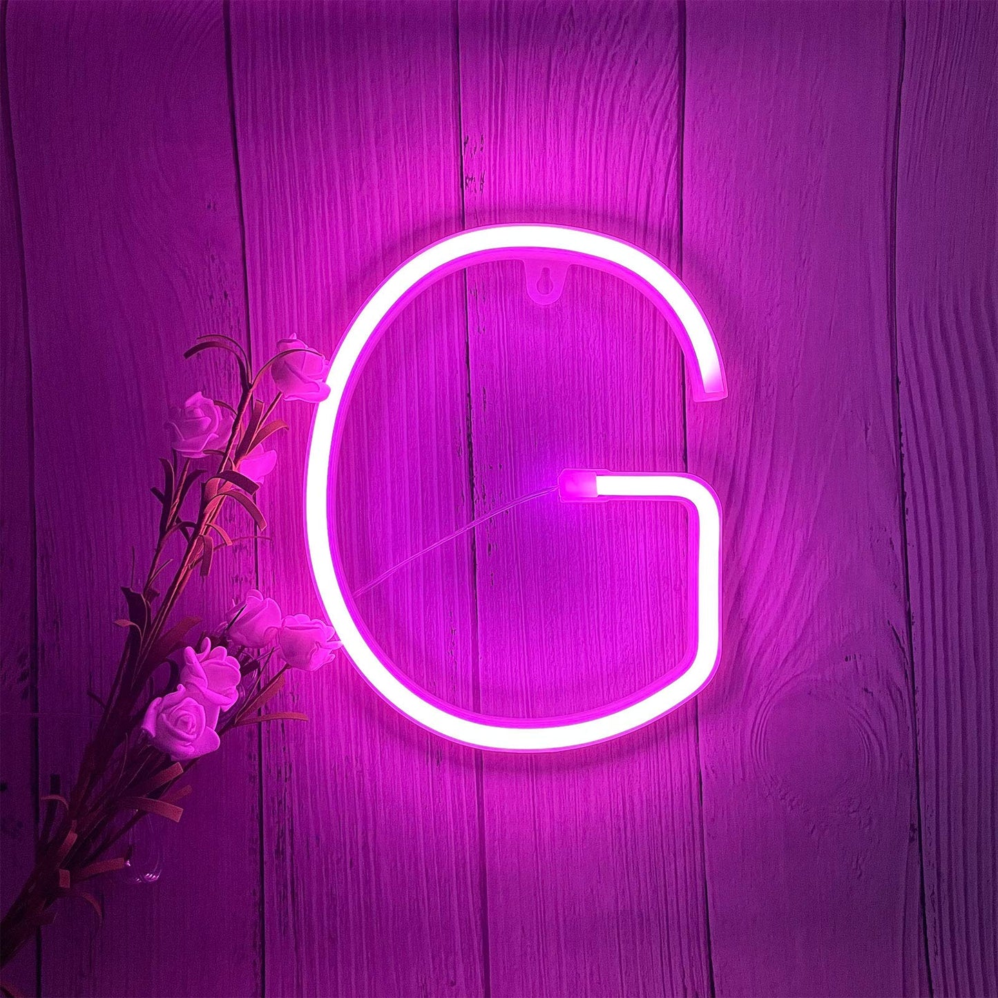 ENUOLI Pink LED Neon Letter Light, USB Batteries Operated Letter Sign for Night Light Lamp Words for Valentines Day, Home, Indoor Wall Decor (G)