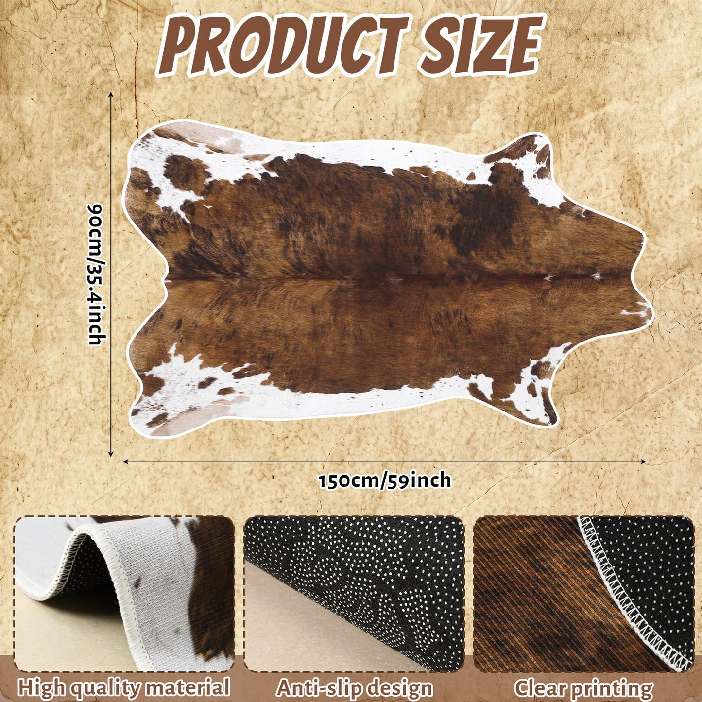 Klyyo Clyro 35"x 59" Premium Faux Cowhide Rug Sturdy and Large Size Cow Print Rugs Rustic Western Cow Print Rugs Faux Fur Animal Cows Hide Carpet Farmhouse Rustic Home Decor for Living Room Bedroom