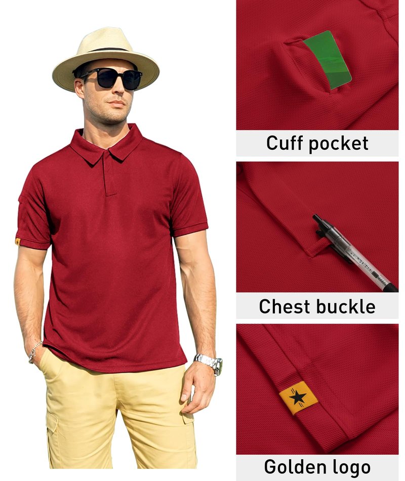 ZITY Mens Polo Shirt Short Sleeve Sports Tactical T-Shirt Athletic Golf Polos Daily Casual Stylish Collared Shirts for Men Red Medium