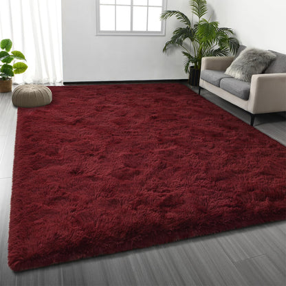 Deerhoo Large Shag Area Rugs 9 x 12, Plush Fuzzy Rugs for Living Room, Ultra Soft Fluffy Furry Rug for Bedroom, Indoor Carpet Nursery Rugs for Kids Room Home Decor, Burgundy