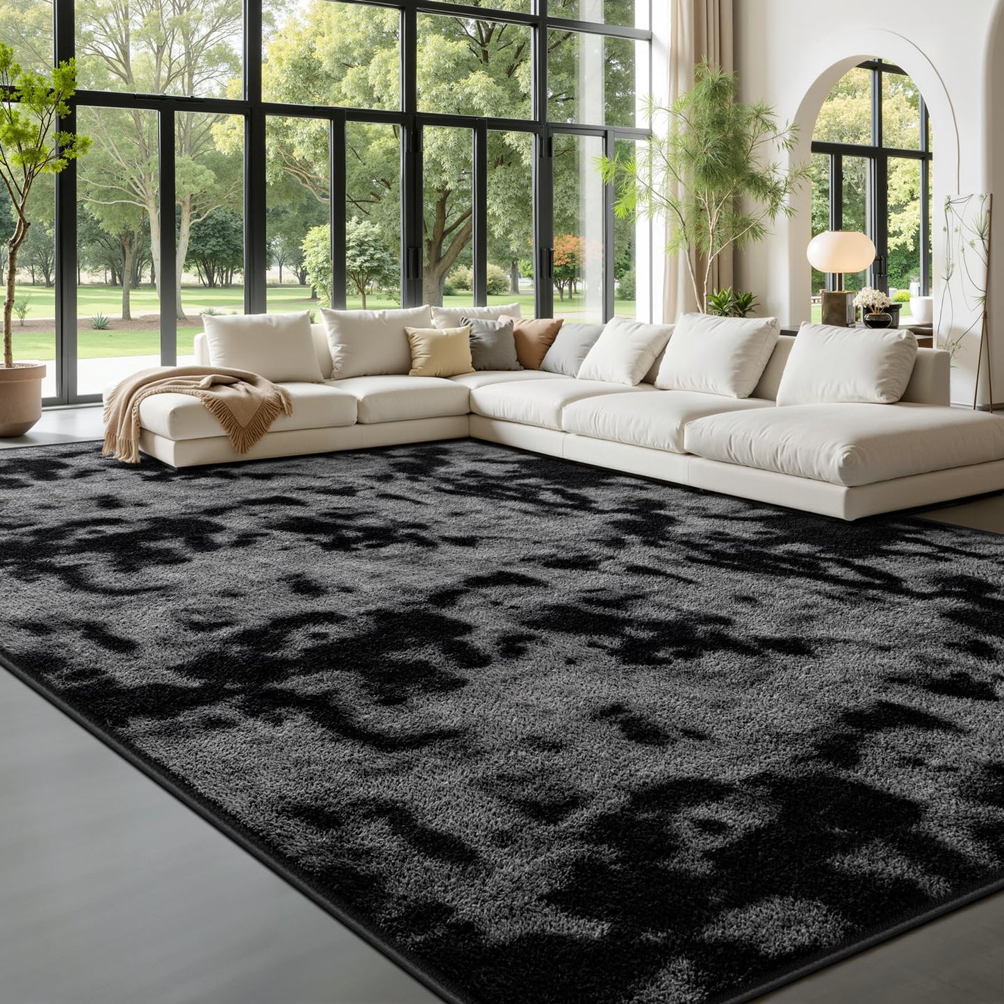 Large Soft Rugs for Living Room, 6 x 9 Ft Tie-Dyed Thickened Memory Foam Area Rug for Bedroom, Non-Slip Comfy Indoor Carpet for Boys Girls Room Nursery Home Decor, Dark Grey