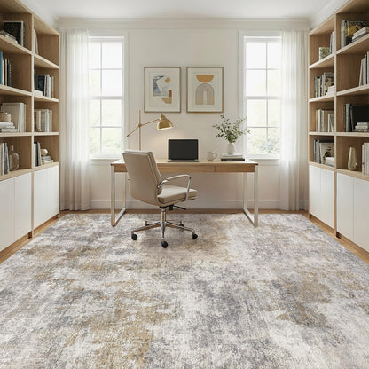 WITSHOCK Area Rugs 9x12 Living Room Rug - Washable Neutral Soft Low Pile Non-Slip Modern Abstract Thin Large Indoor Carpet for Bedroom Dining Room Nursery Office - Light Brown Grey