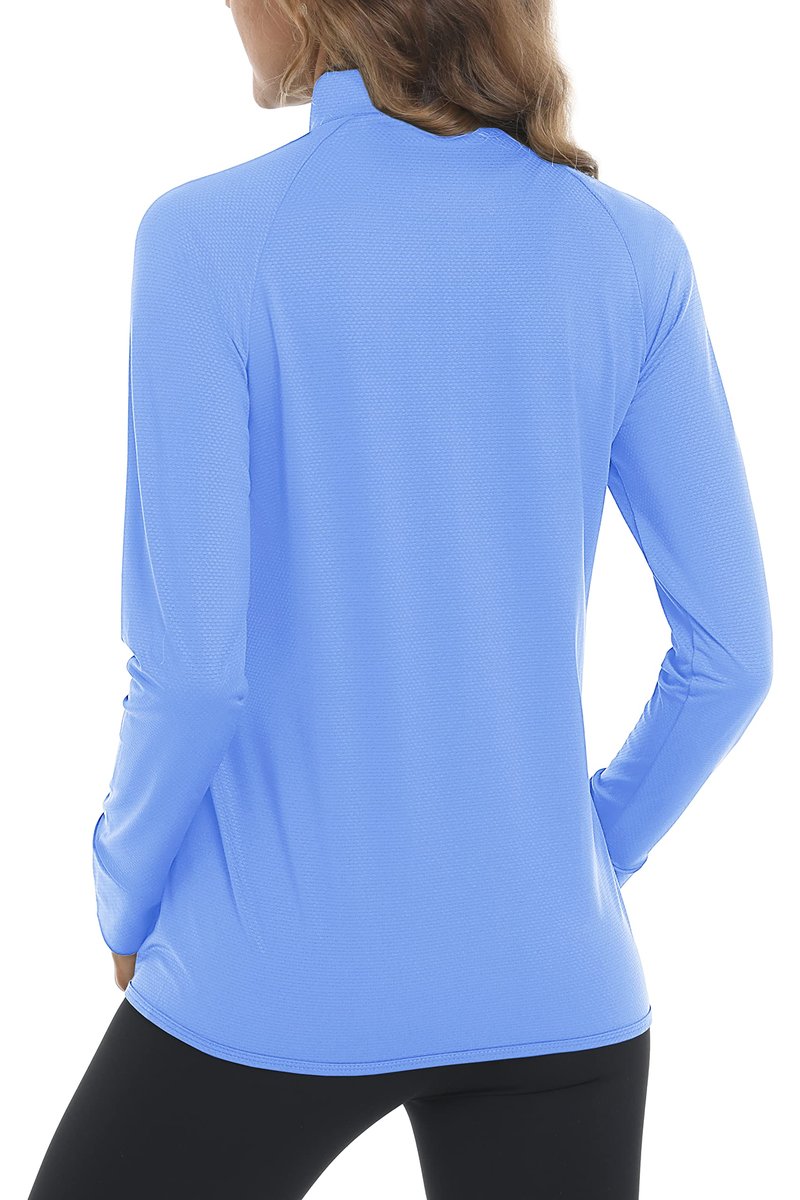 MAGCOMSEN Long Sleeve Shirt Jacket for Women UPF 50+ UV Shirts Running Workout Hiking Shirts Athletic Zip Up Jacket Women Blue S
